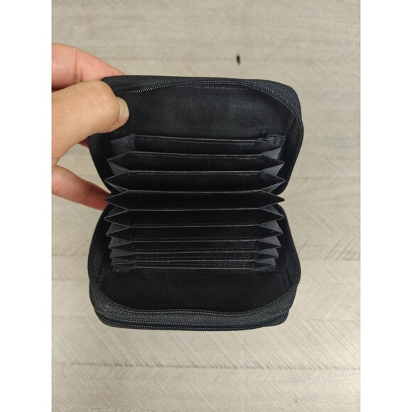 Vintage Buxton Black Leather Accordeon Card Wallet Zipper Closure & ID Window - Picture 3 of 9